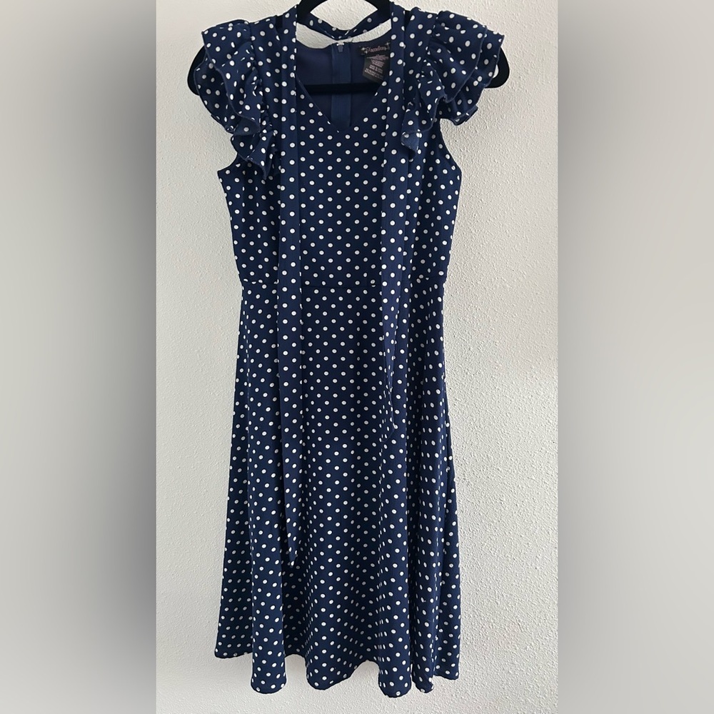 Ava & Viv Navy and White Polka Dot Ruffle Sleeve Midi Dress